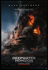 8c234 DEEPWATER HORIZON teaser DS 1sh 2016 great close-up of burning oil rig collapsing into Gulf!