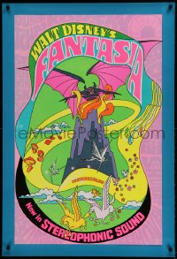8c284 FANTASIA heavy stock 1sh R1970 Disney classic musical, great psychedelic fantasy artwork!