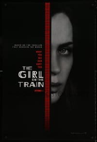 8c346 GIRL ON THE TRAIN teaser DS 1sh 2016 close-up of Emily Blunt, what you see can hurt you!