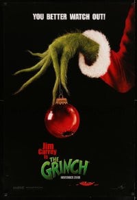 8c378 GRINCH teaser DS 1sh 2000 Carrey, Howard, Dr. Seuss' classic Christmas story, broken ornament!