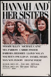 8c395 HANNAH & HER SISTERS 1sh 1986 Woody Allen, Mia Farrow, Carrie Fisher, Barbara Hershey