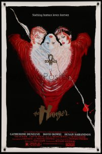 8c431 HUNGER 1sh 1983 vampire Catherine Deneuve & rocker David Bowie, nothing human loves forever!