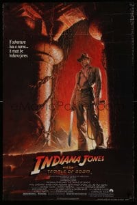 8c463 INDIANA JONES & THE TEMPLE OF DOOM 1sh 1984 great art of Harrison Ford by Bruce Wolfe!