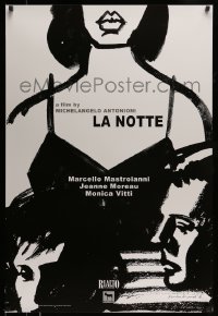 8c528 LA NOTTE 1sh R2016 Michelangelo Antonioni, Moreau, Mastroianni, artwork by Keiko Kimura!
