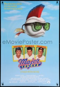 8c592 MAJOR LEAGUE 1sh 1989 Charlie Sheen, Tom Berenger, wacky art of baseball with mohawk!
