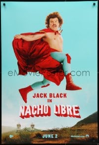 8c647 NACHO LIBRE teaser DS 1sh 2006 side image of Mexican luchador wrestler Jack Black in mid-air!