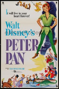 8c674 PETER PAN 1sh R1969 Walt Disney animated cartoon fantasy classic, great full-length art!