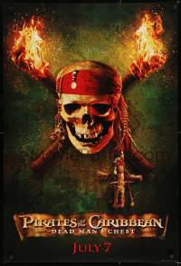 8c687 PIRATES OF THE CARIBBEAN: DEAD MAN'S CHEST teaser DS 1sh 2006 great image of skull & torches!