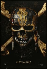 8c688 PIRATES OF THE CARIBBEAN: DEAD MEN TELL NO TALES teaser DS 1sh 2017 gold skull & crossbones!