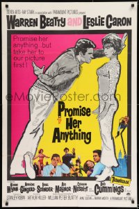 8c700 PROMISE HER ANYTHING 1sh 1966 art of Warren Beatty w/fingers crossed & pretty Leslie Caron!