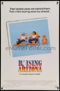 8c712 RAISING ARIZONA 1sh 1987 Coen Brothers, best art of Nicolas Cage, Holly Hunter & baby!