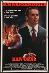8c718 RAW DEAL 1sh 1986 artwork of Arnold Schwarzenegger with gun & in suit by John Alvin!
