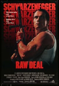 8c719 RAW DEAL 1sh 1986 great image of tough guy Arnold Schwarzenegger with gun!