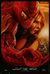 8c830 SPIDER-MAN 2 teaser 1sh 2004 close-up image of Tobey Maguire & Kirsten Dunst!