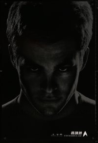 8c849 STAR TREK teaser DS 1sh 2009 close-up of Chris Pine as Captain Kirk over black background!