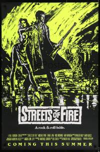 8c878 STREETS OF FIRE advance 1sh 1984 Walter Hill, cool yellow dayglo Riehm art!