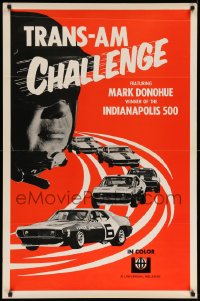 8c923 TRANS-AM CHALLENGE 1sh 1960s great image of Mark Donohue & his Camaro, Javelins and Mustang!