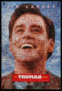 8c929 TRUMAN SHOW teaser DS 1sh 1998 really cool mosaic art of Jim Carrey, Peter Weir