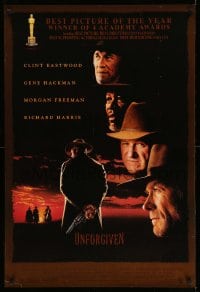 8c943 UNFORGIVEN awards 1sh 1992 gunslinger Clint Eastwood, Gene Hackman, Morgan Freeman, Harris!