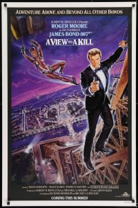 8c953 VIEW TO A KILL advance 1sh 1985 art of Roger Moore & Jones by Goozee over purple background!