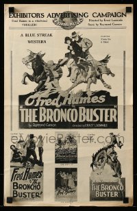 8d069 BRONCO BUSTER pressbook 1927 great artwork of cowboy Fred Humes fighting & riding his horse!