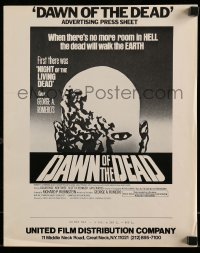 8d109 DAWN OF THE DEAD press sheet 1979 George Romero, there's no more room in HELL for the dead!