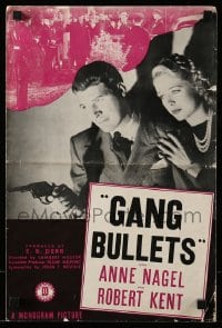 8d158 GANG BULLETS pressbook 1935 close up of angry thug pointing gun at owner of drycleaning shop!
