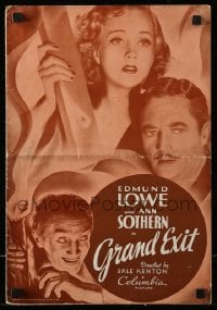 8d182 GRAND EXIT pressbook 1935 Ann Sothern, Edmund Lowe, Onslow Stevens, arson mystery!