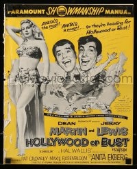 8d199 HOLLYWOOD OR BUST pressbook 1956 wacky art of Dean Martin & Jerry Lewis + sexy Anita Ekberg!