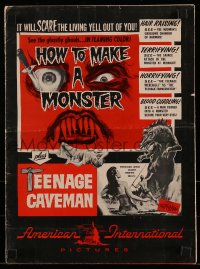 8d206 HOW TO MAKE A MONSTER/TEENAGE CAVEMAN pressbook 1958 it'll scare the living yell out of you!