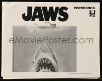 8d222 JAWS pressbook 1975 art of Steven Spielberg's classic man-eating shark!