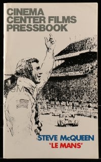 8d245 LE MANS pressbook 1971 Tom Jung artwork of race car driver Steve McQueen waving at fans!