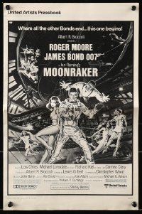8d290 MOONRAKER pressbook 1979 art of Roger Moore as James Bond & sexy space babes by Goozee!