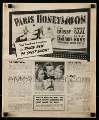 8d319 PARIS HONEYMOON pressbook 1939 Bing Crosby between beautiful Franciska Gaal & Shirley Ross!