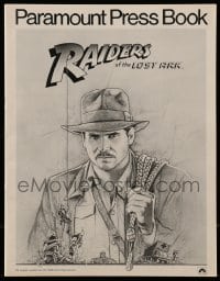 8d351 RAIDERS OF THE LOST ARK pressbook 1981 art of adventurer Harrison Ford by Richard Amsel!