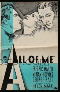 8d022 ALL OF ME pressbook 1934 Fredric March loves Miriam Hopkins, plus gangster George Raft too!