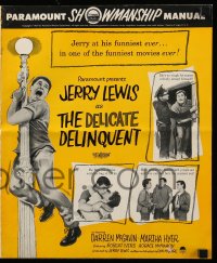 8d113 DELICATE DELINQUENT pressbook 1957 wacky teen-age terror Jerry Lewis hanging from light post!