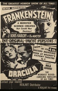 8d127 DRACULA/FRANKENSTEIN pressbook 1952 Karloff & Lugosi classic double-bill!