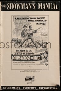 8d130 DRUMS ACROSS THE RIVER pressbook 1954 Audie Murphy in an empire of savage hate, cool art!