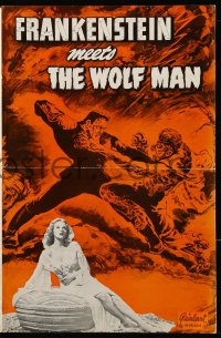 8d152 FRANKENSTEIN MEETS THE WOLF MAN pressbook R1949 art of monsters Lugosi & Chaney fighting!