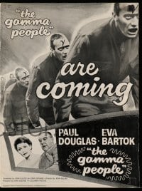 8d157 GAMMA PEOPLE pressbook 1956 G-gun paralyzes nation, great image of hypnotized Gamma people!