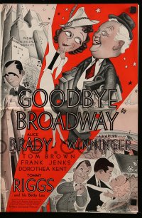 8d181 GOODBYE BROADWAY pressbook 1938 wonderful cartoon art of the top cast by Rodney de Sarro!