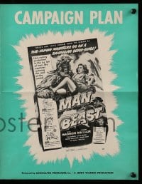 8d268 MAN BEAST pressbook 1956 great artwork of sub-human Yeti monster carrying its victim!
