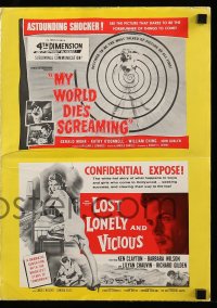 8d295 MY WORLD DIES SCREAMING/LOST, LONELY & VICIOUS pressbook 1958 shocker & expose double-bill!