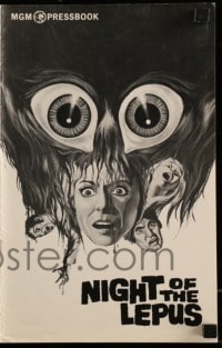 8d301 NIGHT OF THE LEPUS pressbook 1972 cool different monster art, how many eyes does horror have!
