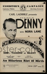8d311 ONE HYSTERICAL NIGHT pressbook 1929 Reginald Denny, for both talking & silent versions, rare!