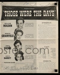 8d436 THOSE WERE THE DAYS pressbook 1940 young William Holden & pretty Bonita Granville!