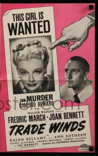 8d448 TRADE WINDS pressbook R1948 Fredric March, sexy Joan Bennett is wanted for murder!
