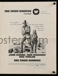 8d451 TRAIN ROBBERS pressbook 1973 art of cowboy John Wayne & sexy Ann-Margret!