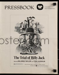 8d452 TRIAL OF BILLY JACK pressbook 1974 cool Larry Salk art of Tom Laughlin as Billy Jack!